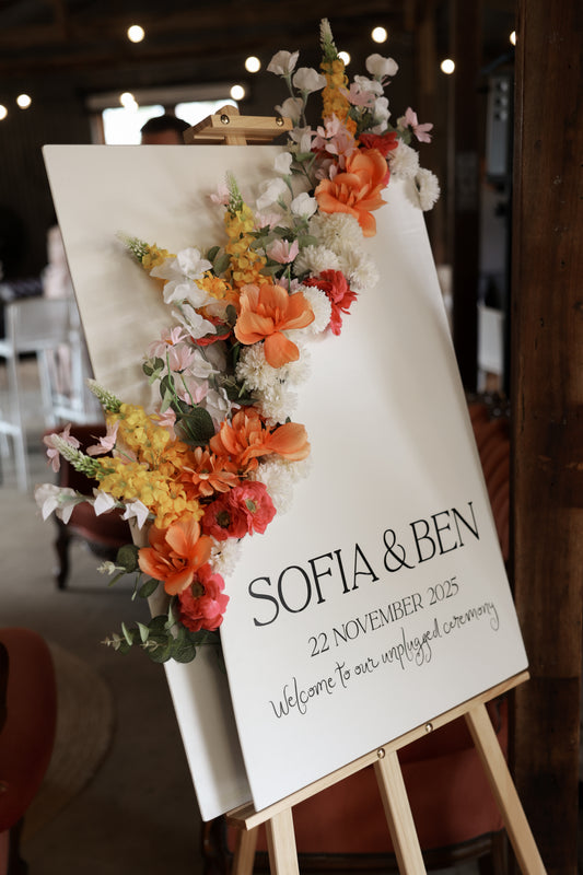 Custom Welcome Sign with Floral Pocket | Handcrafted Wooden Wedding Sign