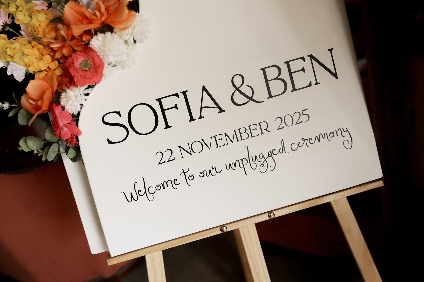 Custom Welcome Sign with Floral Pocket | Handcrafted Wooden Wedding Sign
